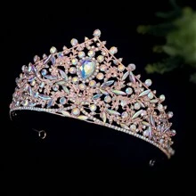 歐美婚禮皇冠髮箍婚禮配件女王皇冠合金頭帶髮飾 - 玫瑰金色 - 查看 5