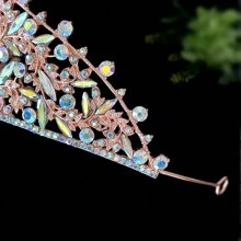 歐美婚禮皇冠髮箍婚禮配件女王皇冠合金頭帶髮飾 - 玫瑰金色 - 查看 9