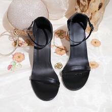 S Cross Strap Sandals, 2023 Summer, French Style, High Heels, Fine Heeled Shoes, For Outdoor Wear - Black - View 3
