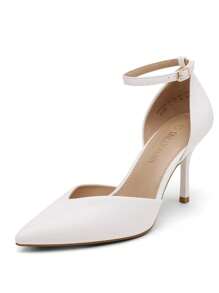 Women's High Stiletto Heels Strappy Pumps Closed Toe Ankle Strap Pointed Toe D'Orsay Heel Dress Elegant Basics Wedding Party Shoes - 白色 - 查看 5