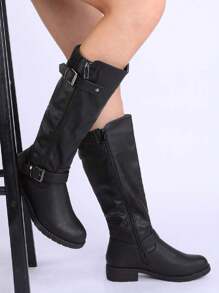 Women's Side Zipper Knee High Riding Boots - màu đen - Xem 2