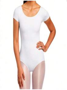Leotardo o Body o payasito manga corta para niña algodon con elastano marca Dinamyc - Blanco - Ver 2