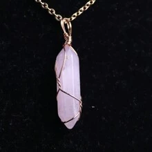 1個六角形人造水晶吊墜手工藝,天然石頭包絲玫瑰石英尖六角柱吊墜項鍊,女性用於製作療癒能量首飾和項鍊製作的掉貨 - 繞線吊墜項鍊 - 查看 18
