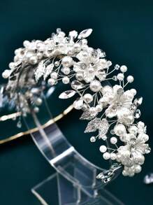 1入組簡約手工珍珠發夾,完美適用於臉型修飾和婚禮,新娘頭飾,伴娘派對髮箍 - 銀色 - 查看 4