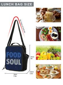 1pc Unisex English Pattern Polyester Oil-Proof Zipper Closure Fashion Lunch Bag, Suitable For Picnic/School - Blue - View 2