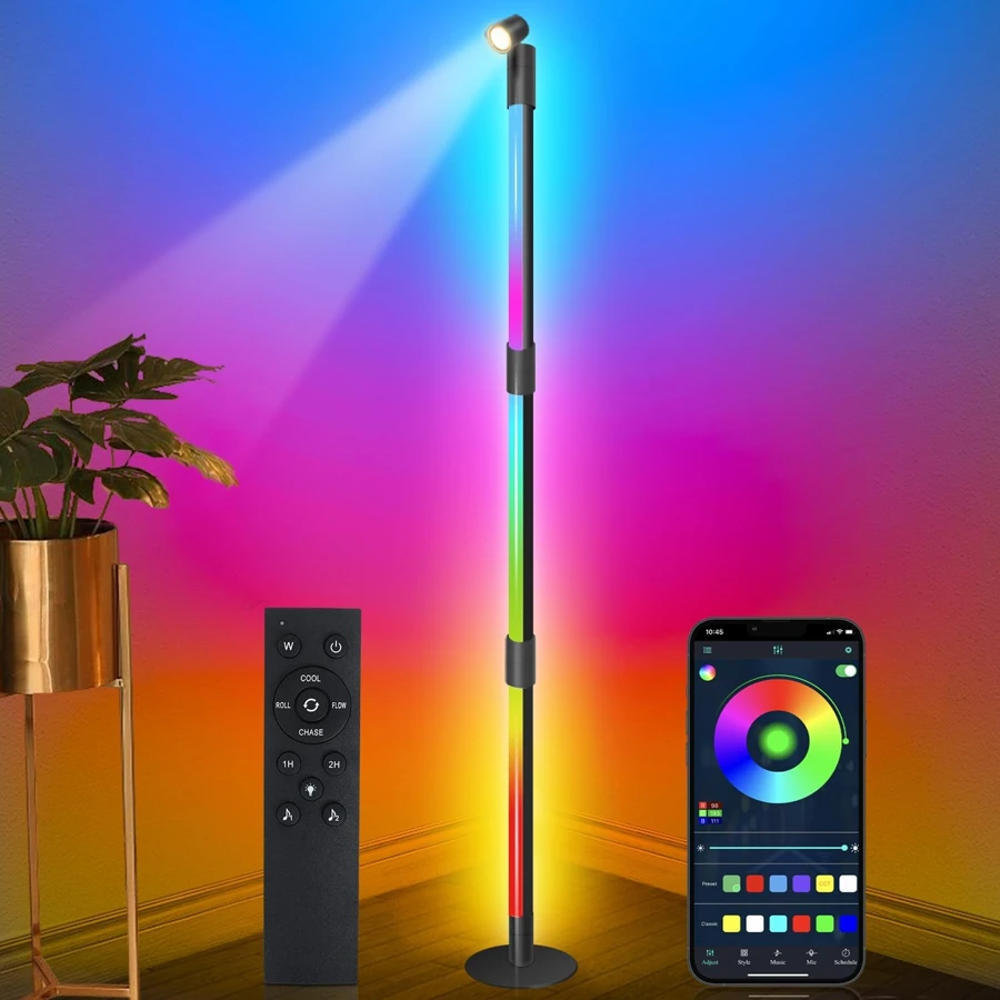 LED Corner Floor Lamp, RGBIC LED Corner Lamp With Remote Control, With Reading Lamp, Nordic Style Dimmable Soft Light, RGB Floor Lamp With DIY Colors For Living Room Bedroom Game Room - Multicolor - View 1