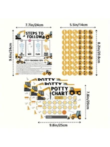Adorable Excavator Potty Training Chart With Cute Stickers, Easy Construction Truck Toilet Training Routine Chart With Instruction & Stickers - Yellow - View 5
