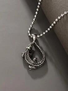 XUPING JEWELRY 1pc Stainless Steel Men'S Crocodile Design Multi-Style Chain Necklace, Hip-Hop Style Suitable For Street Wear - Antique Silver - View 2