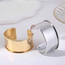 1pc Fashionable Personalized Open-Ended Tinplate Bracelet - Antique Silver - View 4