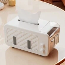 1個多功能紙巾盒,帶手機支架,白色奢華風格帶彈簧,適用於客廳和廚房 - 白色 - 查看 5