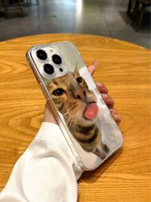 Cute Stuff 1pc Transparent Tpu Full Coverage Phone Case With Funny Cat Drinking Water & Sticking Out Tongue Pattern, Compatible With Iphone 15/14/13/12/11 - Multicolor - View 4