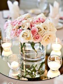 1 件金色/银色圆形亚克力镜盘双面镜盘玻璃面板镜用于婚礼装饰、圆形蜡烛托盘、派对装饰、桌面中心装饰（不含蜡烛）最佳礼物生日盘子厨房配件厨房装饰托盘水果托盘托盘装饰 - 彩色 - 查看 7