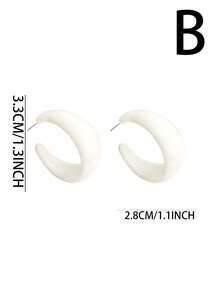 一對復古香港風格圓環耳環,新潮時尚亞克力夏日白色誇張c形耳環