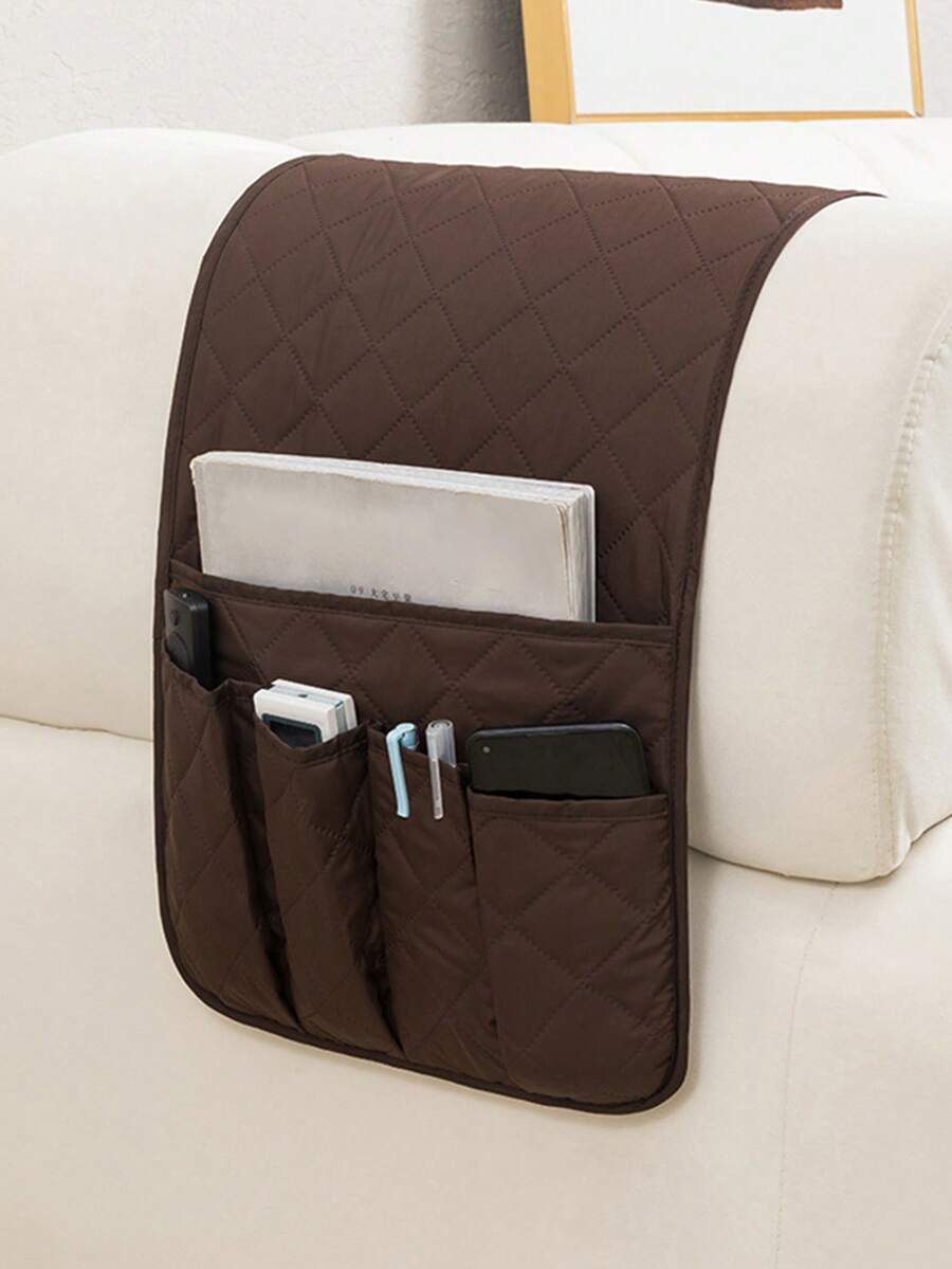 1Pc Brown Armrest Covers For Sofa With 5 Pockets, Sofa Hanging Pouch, Couch Water Absorbent Storage Bag - Brown - View 1