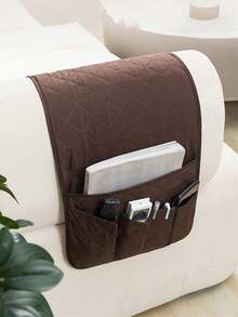 1Pc Brown Armrest Covers For Sofa With 5 Pockets, Sofa Hanging Pouch, Couch Water Absorbent Storage Bag - Brown - View 2