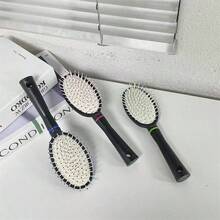 1pc New Air Cushion Massage Comb For Curling Or Straightening Hair, Ribbed Design Multifunctional Styling Comb - Black - View 2