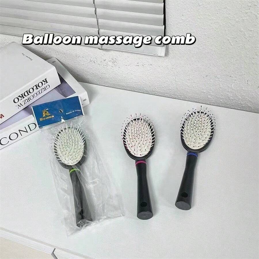 1pc New Air Cushion Massage Comb For Curling Or Straightening Hair, Ribbed Design Multifunctional Styling Comb - Black - View 1