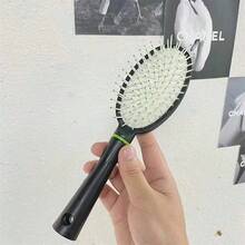 1pc New Air Cushion Massage Comb For Curling Or Straightening Hair, Ribbed Design Multifunctional Styling Comb - Black - View 6