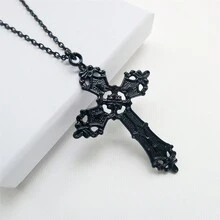 1pc Vintage Gothic Style Black Cross Pendant Necklace, Unisex, Suitable For Daily Wear And Gift Giving - Black - View 7