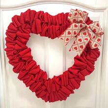 1個手工製作的情人節愛心花環門掛,婚禮家居前台裝飾 - 紅色 - 查看 2