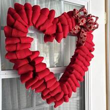 1個手工製作的情人節愛心花環門掛,婚禮家居前台裝飾 - 紅色 - 查看 4