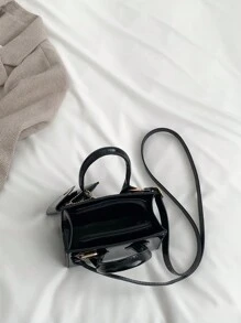 2入組女士迷你時尚夜光專利皮肩手袋，附零錢包，多功能 - 黑色 - 查看 6