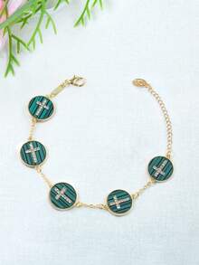 1條雙面鋯石圓形女士手鐲 - 黑色 - 查看 9