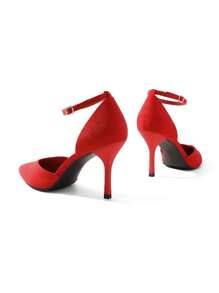 Women's High Stiletto Heels Strappy Pumps Closed Toe Ankle Strap Pointed Toe D'Orsay Heel Dress Elegant Basics Wedding Party Shoes - 紅色 - 查看 7