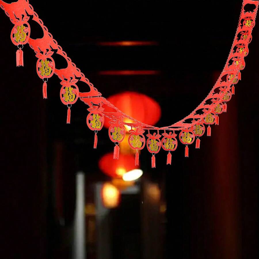 1套家庭派對裝飾橫幅,傳統春節祝福字和新年慶祝旗幟 - 彩色 - 查看 1