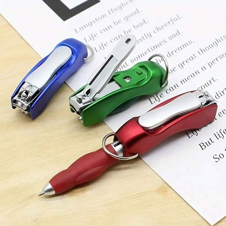 1pc Multifunctional Keychain With Nail Clippers, Foldable Ballpoint Pen, Random Color For Outdoor Travel Gift - Multicolor - View 1
