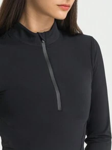 Women'S Long Sleeve Crop Top Quick Dry Cropped Workout Shirts Half Zip Pullover Running Athletic Shirt - Black - View 7