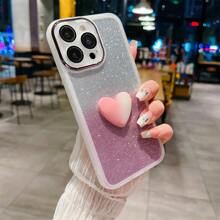 1 ốp lưng điện thoại màu trắng với khung mạ điện, trang trí hình trái tim hai tông màu chuyển sắc tự chọn, vỏ mềm TPU với miếng dán kính cường lực bảo vệ ống kính camera, tương thích với Apple, , , Oppo, chống sốc với lớp kim tuyến lấp lánh, phiên bản quốc tế, không phải phiên bản nội địa. - trắng - Xem 3