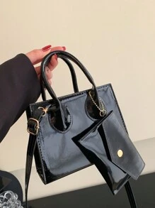 2入組女士迷你時尚夜光專利皮肩手袋，附零錢包，多功能 - 黑色 - 查看 11