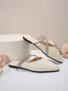 Frühling Herbst Damenmode Vielseitige Flache Schuhe Mit Spitzem Zeh, Halbbedeckung, Elegant, Zum Hineinschlüpfen Und Komfortabel - Beige - Übersicht 2