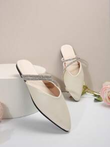 Frühling Herbst Damenmode Vielseitige Flache Schuhe Mit Spitzem Zeh, Halbbedeckung, Elegant, Zum Hineinschlüpfen Und Komfortabel - Beige - Übersicht 6