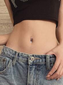 14G 女士可点击肚脐环，316L 医用钢吊坠肚脐环反向弯曲肚脐杠铃身体穿孔首饰 - Heart - 查看 4