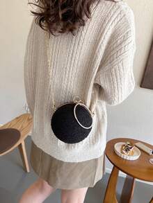 流行毛茸茸球形晚宴包,毛球手提包,鏈帶肩背包,斜挎包 - 黑色 - 查看 3