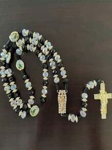 1 Stück Rosenkranz mit Heiliger Judas grünen Kristallperlen, katholische Halskette mit Kreuzanhänger, Schutz, Segen, katholischer handgemachter Schmuck, Geschenkanhänger, Auto-Anhänger, Geschenk zu Weihnachten, Halloween, Valentinstag für Männer und Frauen