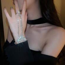 1入組超閃亮鑽石蝴蝶形手鐲,法式風格,豪華的設計風格,將手鐲和戒指結合成一個單品,時尚的網紅配飾,適用於女性日常佩戴和做為假日禮物 - 銀色 - 查看 6