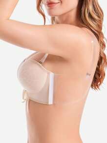 YANDW 女士隐形粘合露肩露背聚拢文胸，带侧翼和无钢圈，适合小胸女性 - 杏色 - 查看 3