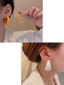 一對復古香港風格圓環耳環,新潮時尚亞克力夏日白色誇張c形耳環