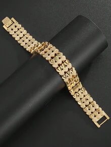 Holiday Accessory Fashionable 18k Gold Plated Unisex Personalized Bracelet With Heart Design, Great For Vacation & Gift Giving - Yellow Gold - View 1