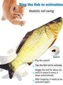 1 件毛絨尾巴電動跳魚互動貓玩具,usb 充電,15 秒自動停止功能,觸摸激活,送給寵物的精美節日禮物 - 黃色 - 查看 2