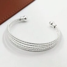 1只新款復古風格天然石頭和珠子磁性圓盤開口手鏈,時尚優雅適合女性日常穿戴 - 銀色 - 查看 4