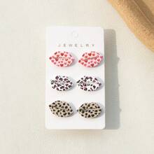 1對浪漫情人節心形豹紋嘴唇塗鴉效果聚合物粘土質地亞克力垂墜耳環,適用於女士/情侶派對 - 彩色 - 查看 8