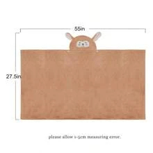 Children's Lovely Animal Hooded Bath Towel, Coral Velvet Fabric, Four Seasons Available, Newborn Swaddle Blanket Bathrobe - Khaki - View 5