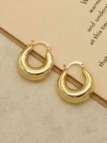 1 對/2 件金色時尚個性精緻愛心不鏽鋼女式圈形耳環 - 金色 - 查看 1