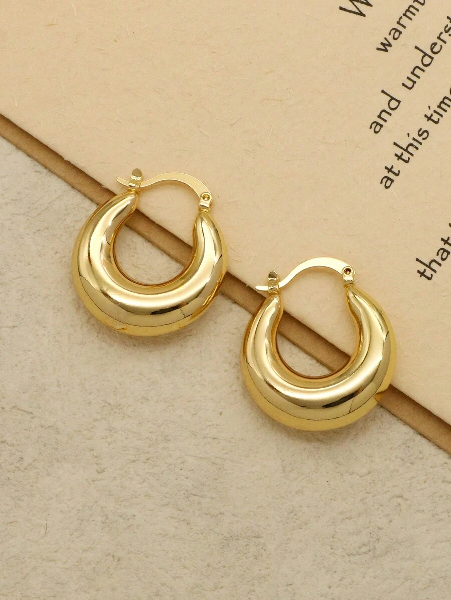 1 對/2 件金色時尚個性精緻愛心不鏽鋼女式圈形耳環 - 金色 - 查看 1