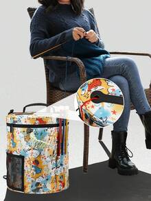 1入組印花圖案創意織品收納袋，多種款式可選，聚酯纖維製作的筒形袋，適用於儲存製作工具、家居日常用品、聖誕節和復活節的空收納袋 - 彩色 - 查看 5