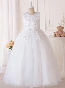 Girls' Lace Princess Dress, Suitable For Wedding, Prom, Beauty Pageant, Evening Party, Graduation, Summer - White - View 6